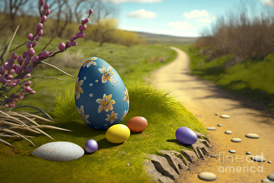 Easter Digital Art - Trail of Easter Wonders, Photorealistic Egg Hunt Trail Full of Surprises by Jeff Creation