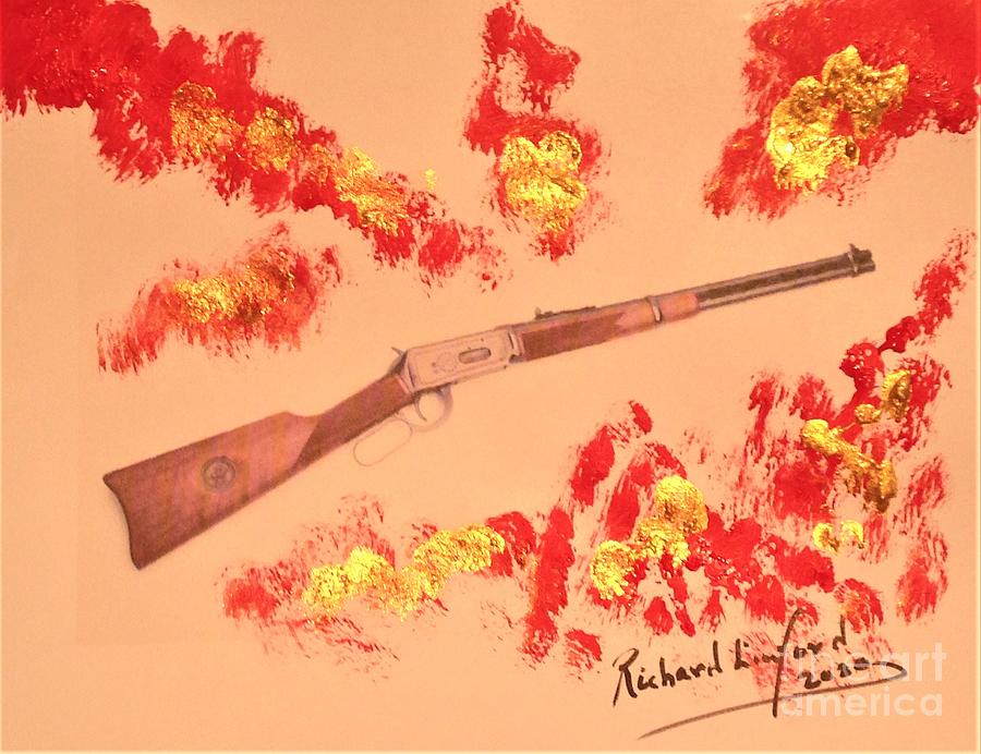 TRAIL OF TEARS Winchester Bicentennial Model 94 lever action saddle ring carbine 30 30 calibre Painting by Richard W Linford
