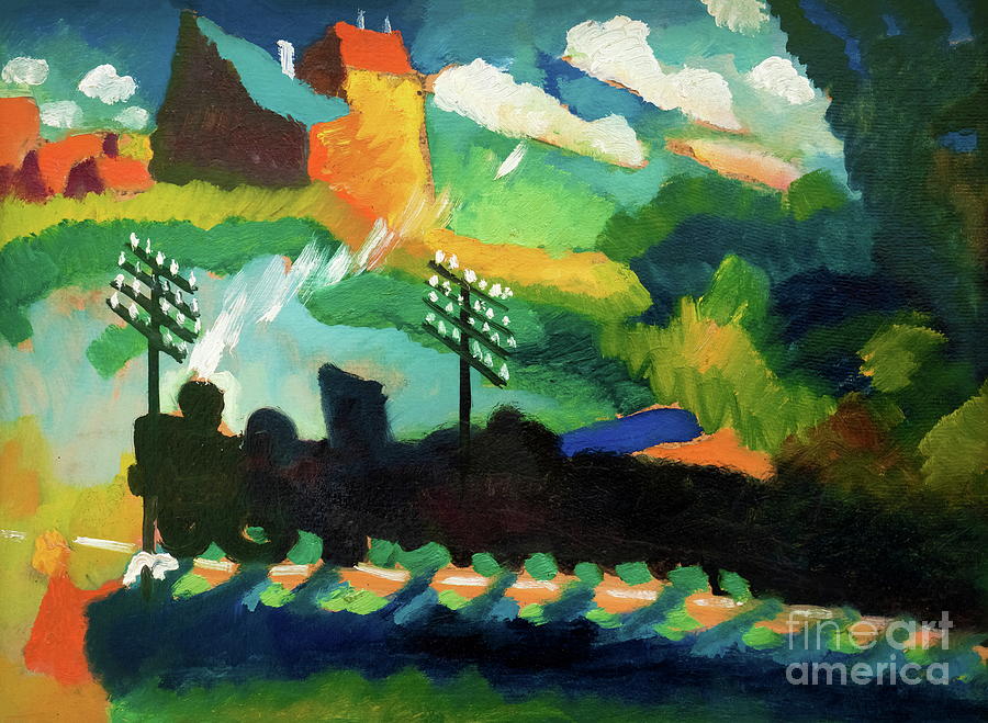 Train and castle or Railroad at Murnau 1908 Painting by Wassily Kandinsky