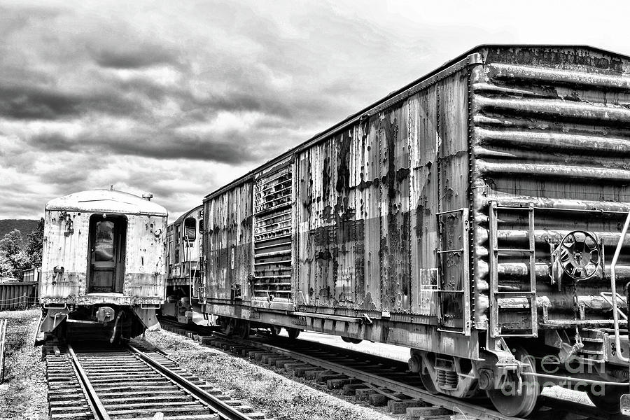 Train Box Cars black and white Photograph by Paul Ward - Fine Art America