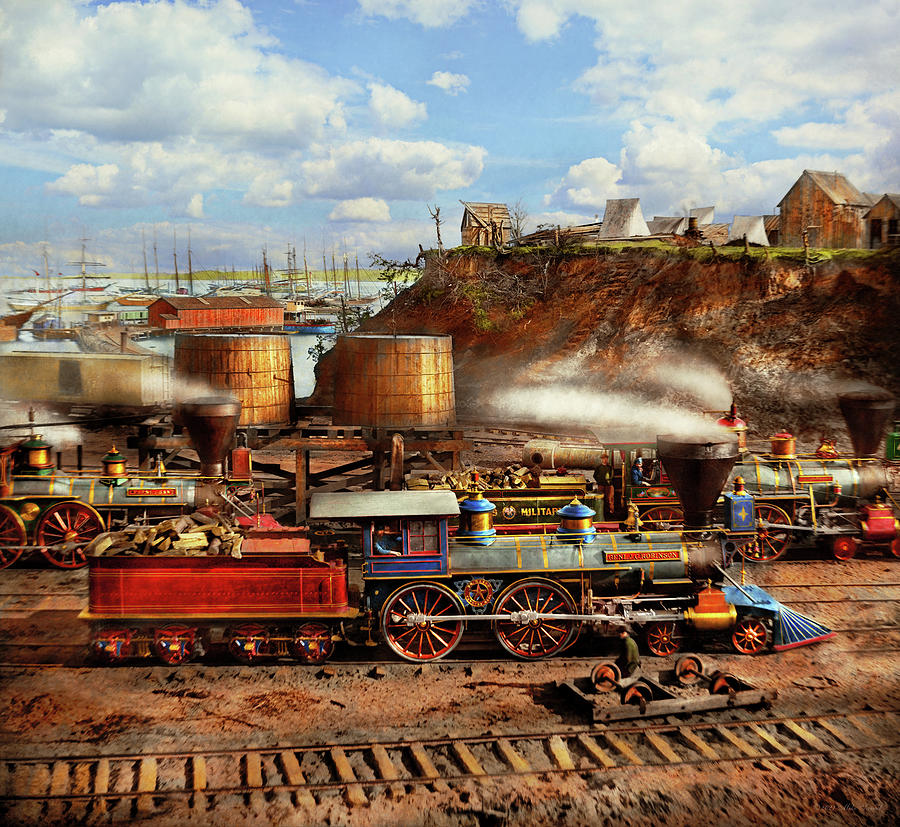 Train - Civil War - The locomotives of City Point 1865 Photograph by Mike Savad
