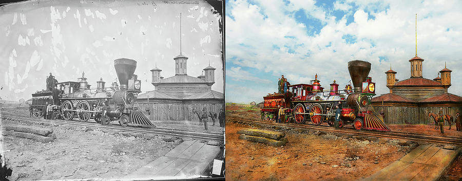 Train - Civil War  - US Military Engine 133 - 1863 - Side by Side Photograph by Mike Savad
