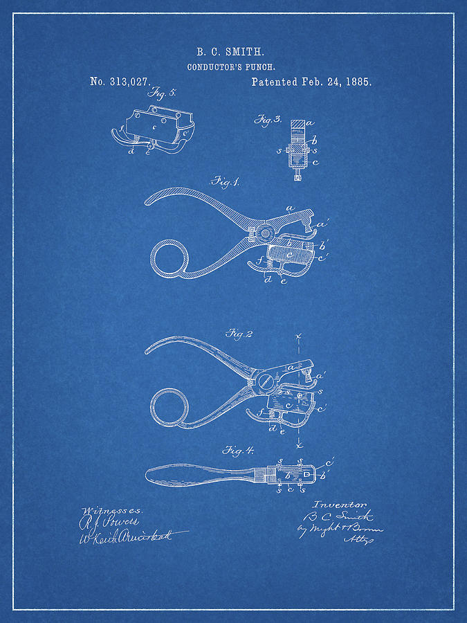 Train Conductors Punch Patent Drawing by Dan Sproul