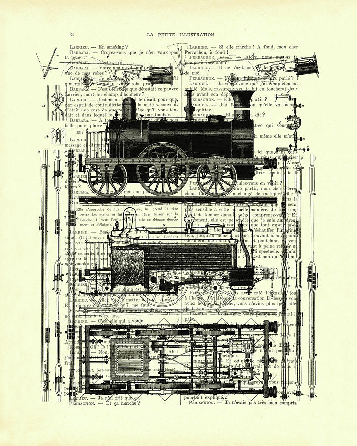 Black And White Digital Art - Train Diagram by Madame Memento