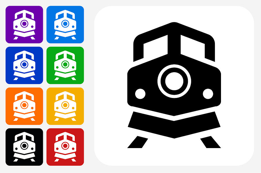 Train Icon Square Button Set Drawing by Bubaone