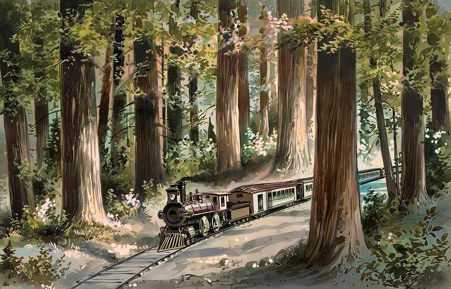 Train In The Redwoods Color Photograph by Unknown