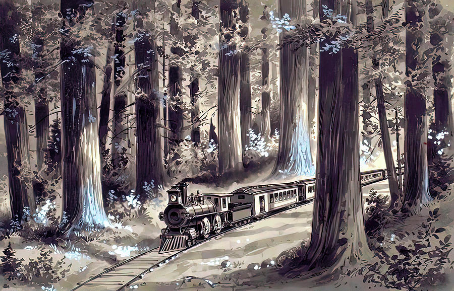 Train In The Redwoods Painting by Unknown