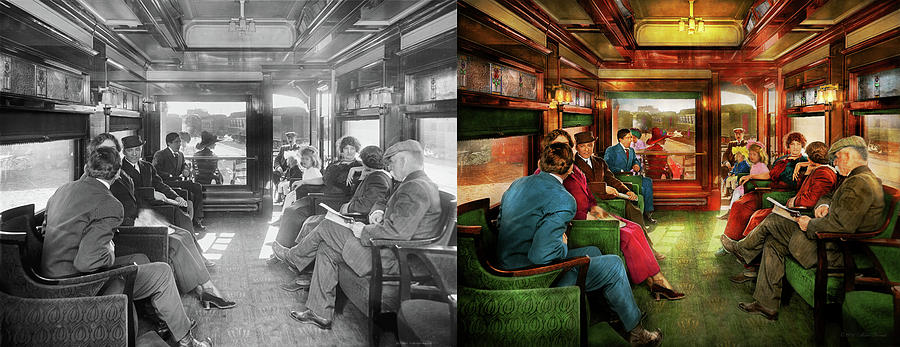 Train - Inside - The observation car 1915 - Side by Side Photograph by Mike Savad