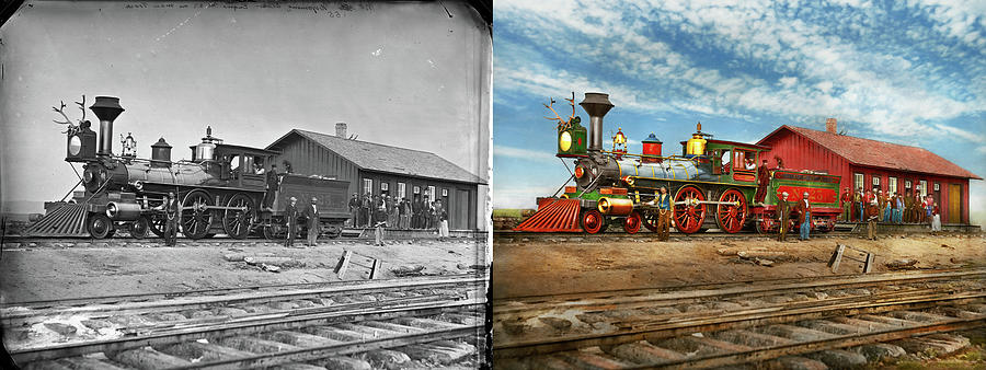 Train - Locomotive - Apache Number 23 1868 - Side by Side Photograph by Mike Savad