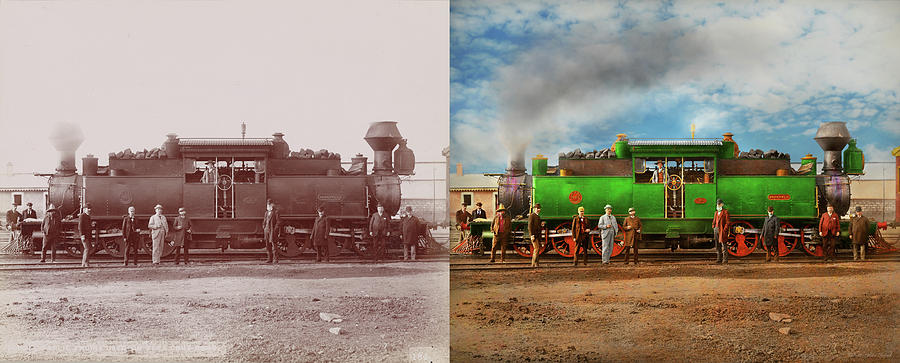 Train - Locomotive - Coming or Going 1898 - Side by Side Photograph by Mike Savad
