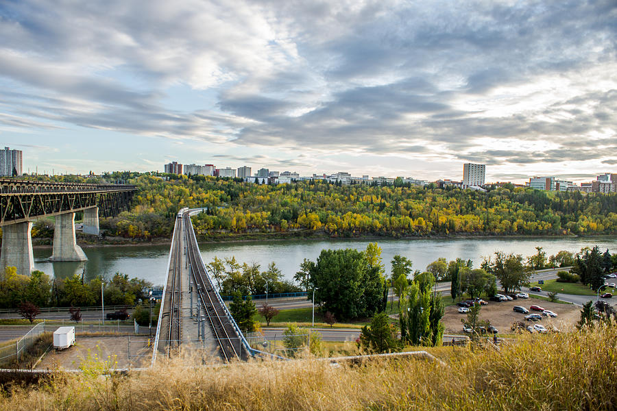 Train over North Saskatchewan River in City of Edmonton Photograph by (c) HADI ZAHER