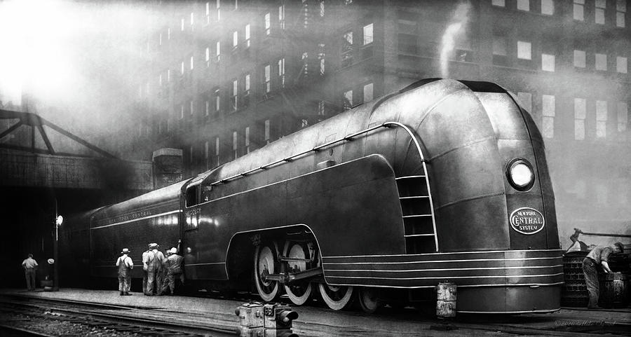 Train - Retro - The train of tommorow 1939 BW Photograph by Mike Savad