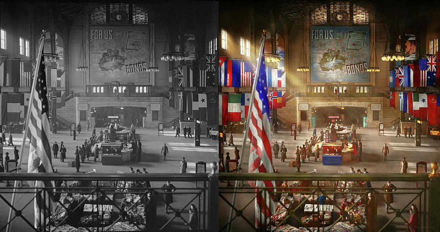 Train Station - Chicago Ill - For us 1943 - Side by Side Photograph by Mike Savad