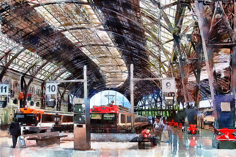 Train Station in Barcelona, Spain Digital Art by Tatiana Travelways
