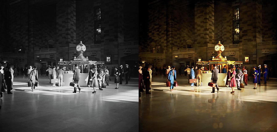 Train Station - Meet me at the clock 1941 - Side by Side Photograph by Mike Savad