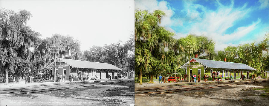 Train Station - New Smyrna Train Station 1904 - Side by Side Photograph by Mike Savad