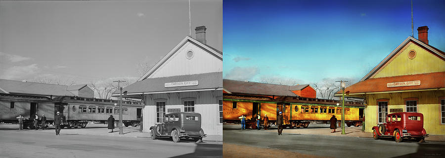 Train Station - The Virginia and Truckee Train Station 1940 - Side by Side Photograph by Mike Savad