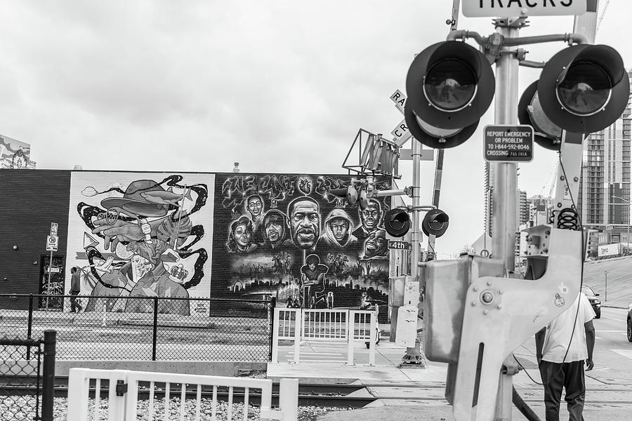 Train track and Mural Black and White Austin Photograph by John McGraw
