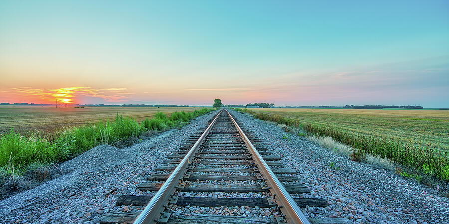 Train Track Sunset Panorama Photograph By Caleb Mcginn - Fine Art America