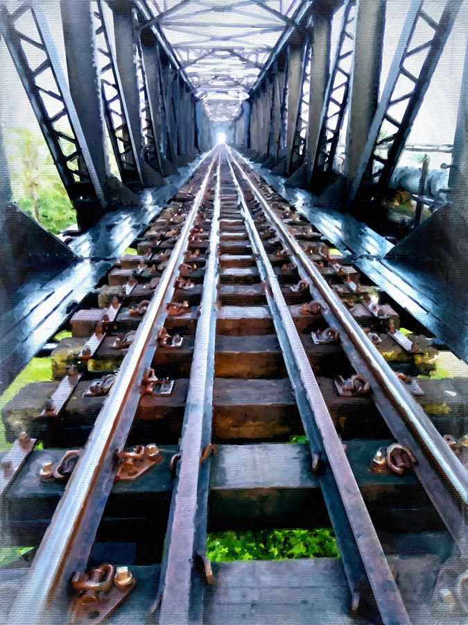 Train Tracks Bridge Painting by Tony Rubino