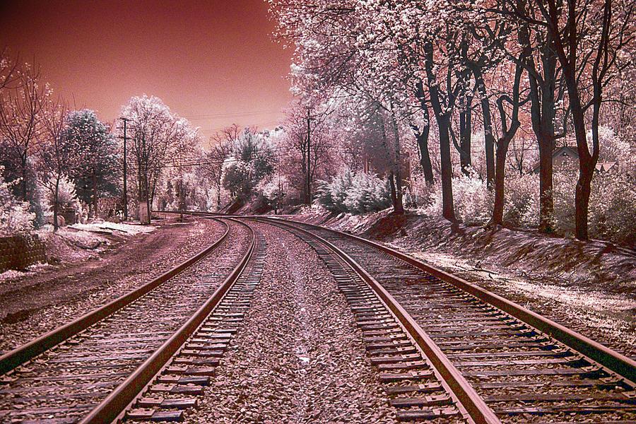Train Tracks in Culpeper - Infrared Sepia Photograph by Anthony M Davis