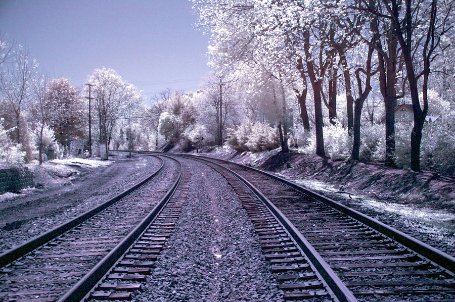 Train Tracks - Infrared Color Photograph by Anthony M Davis