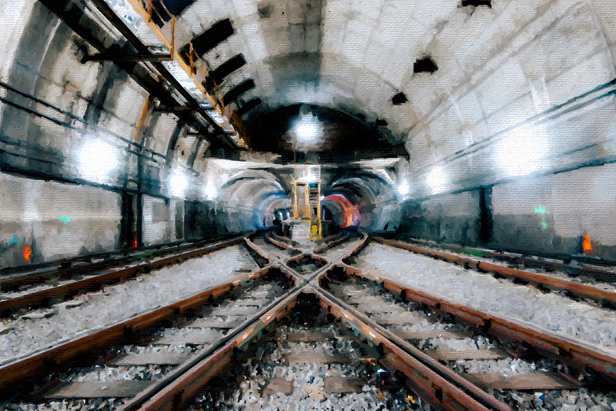 Train Tracks Under Ground Subway Painting by Tony Rubino