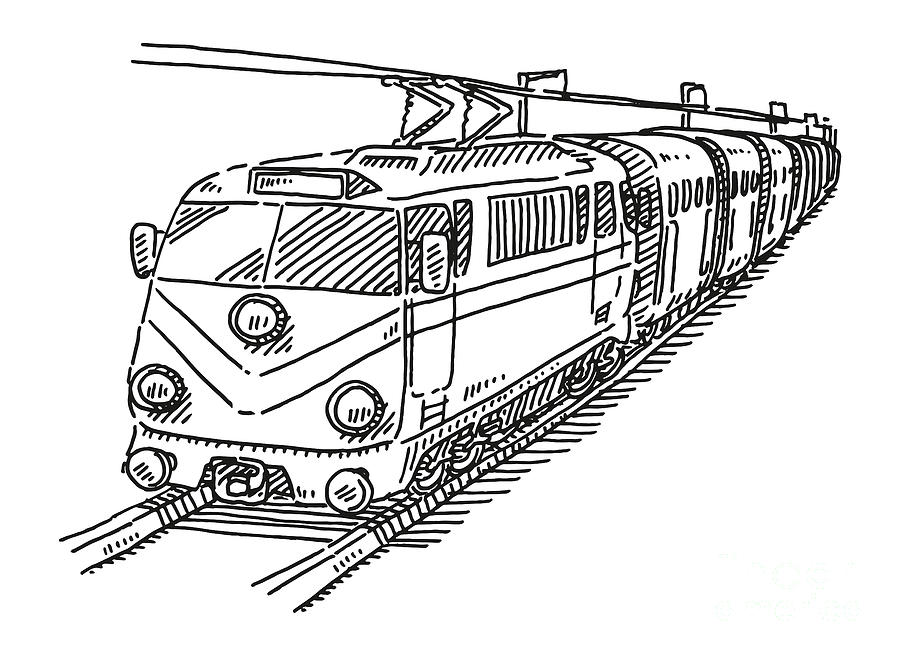 Black And White Drawing - Train Transportation Drawing by Frank Ramspott