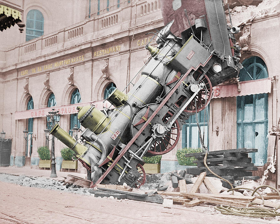 Train Wreck At Montparnasse Station - 1895 - Colorized Photograph by War Is Hell Store