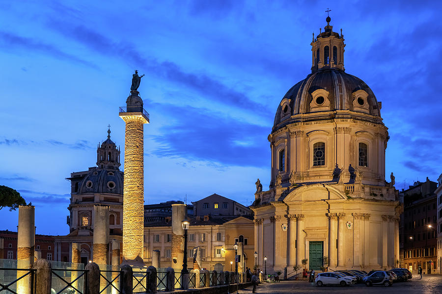 Trajan Column and Church in Rome at Night Photograph by Artur Bogacki