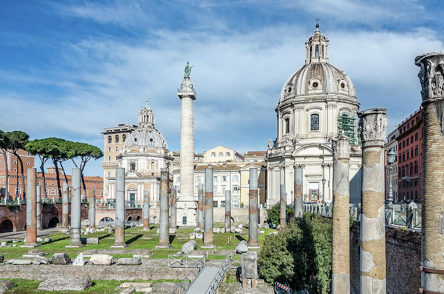 Trajan Column And Remains Of Basilica Ulpia Rome Italy Photograph