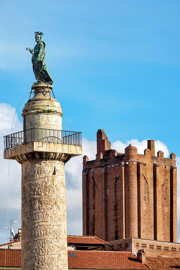 Architecture Photograph - Trajan Column and Torre delle Milizie by Fabrizio Troiani