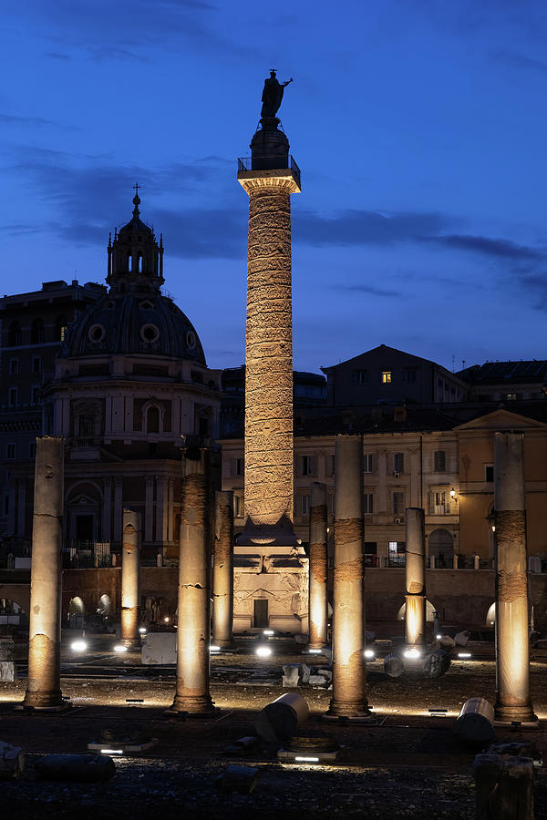 Trajan Column In Rome By Night Photograph by Artur Bogacki