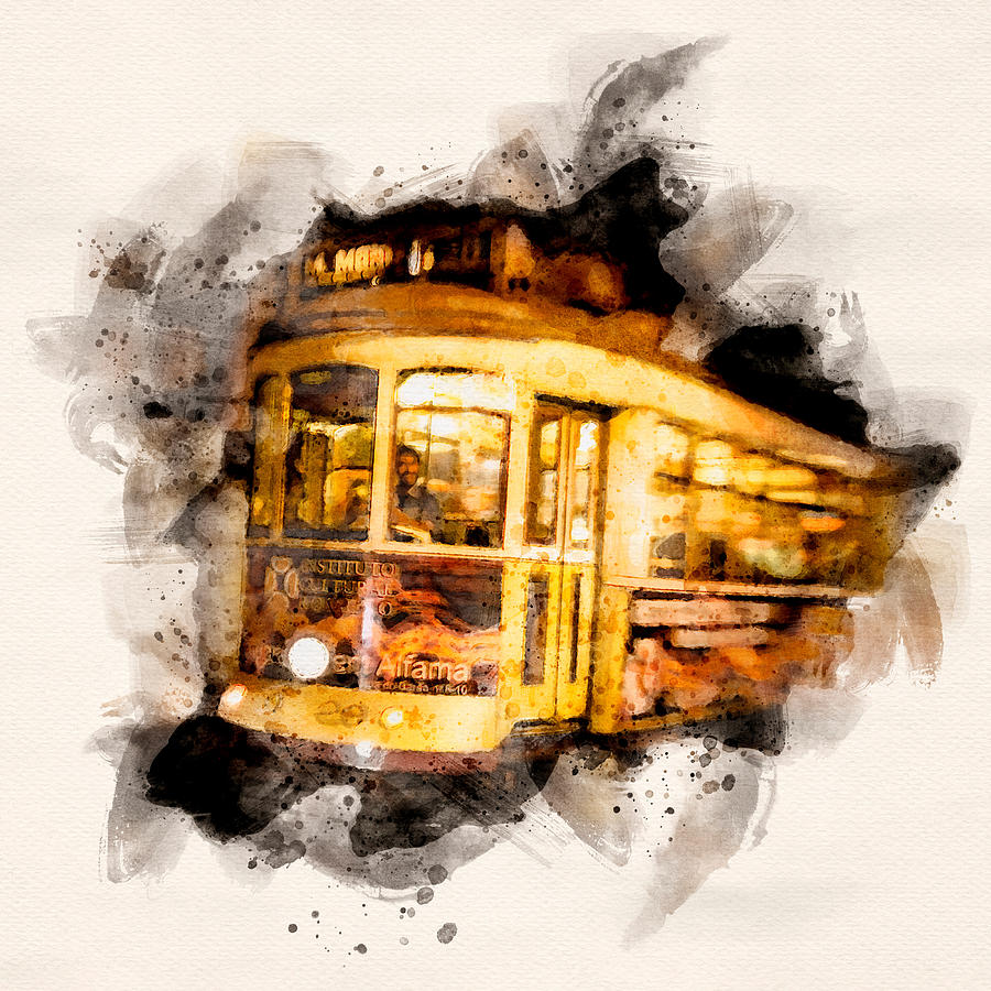 Tram 549 Watercolor Digital Art by Luis GA - Lugamor