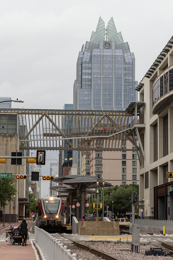 Tram and Frost Bank Tower Building downtown Austin TX Photograph by John McGraw