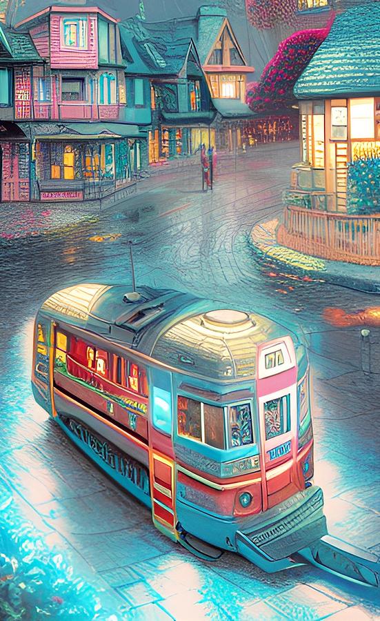 Tram of the Future - Retro  Digital Art by Ronald Mills