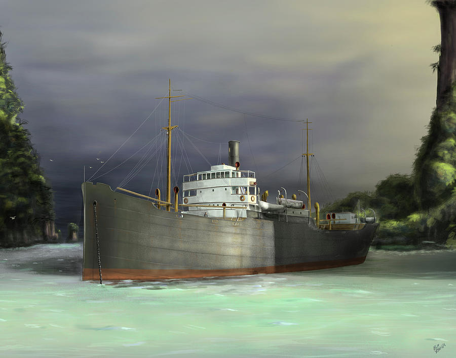 Ship Digital Art - Tramp in Paradise by Bill Abbott