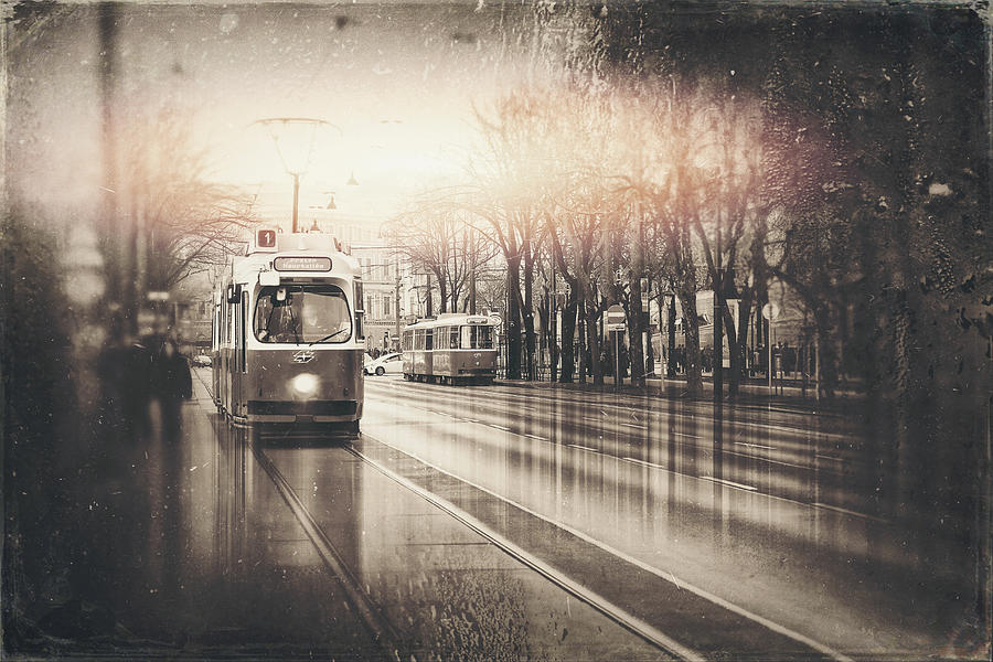 Trams of Vienna Austria Vintage Sepia  Photograph by Carol Japp
