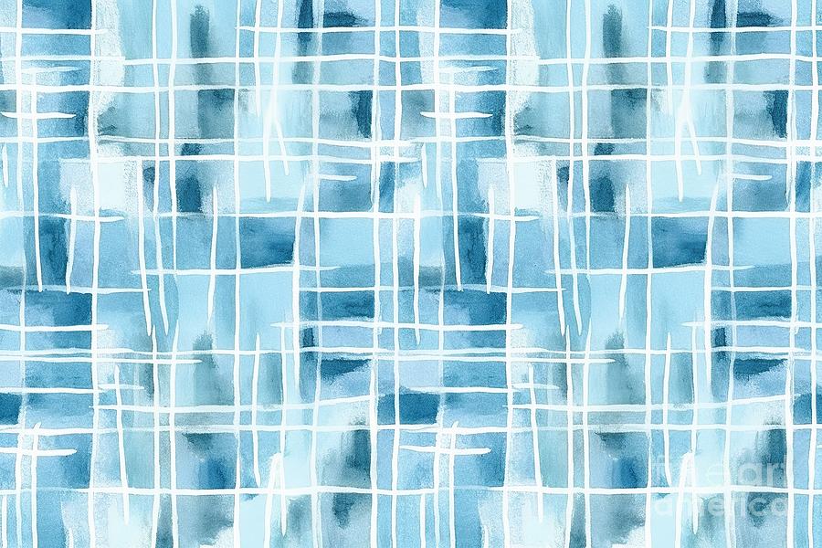 Pattern Painting - Tranquil Blue Seamless Playful Hand Drawn Kidult Woven Crosshatch Checker Doodle Fabric Pattern Cute Watercolor Stripes Background Texture Boys Birthday Baby Shower Or Nursery Wallpaper Design by N Akkash