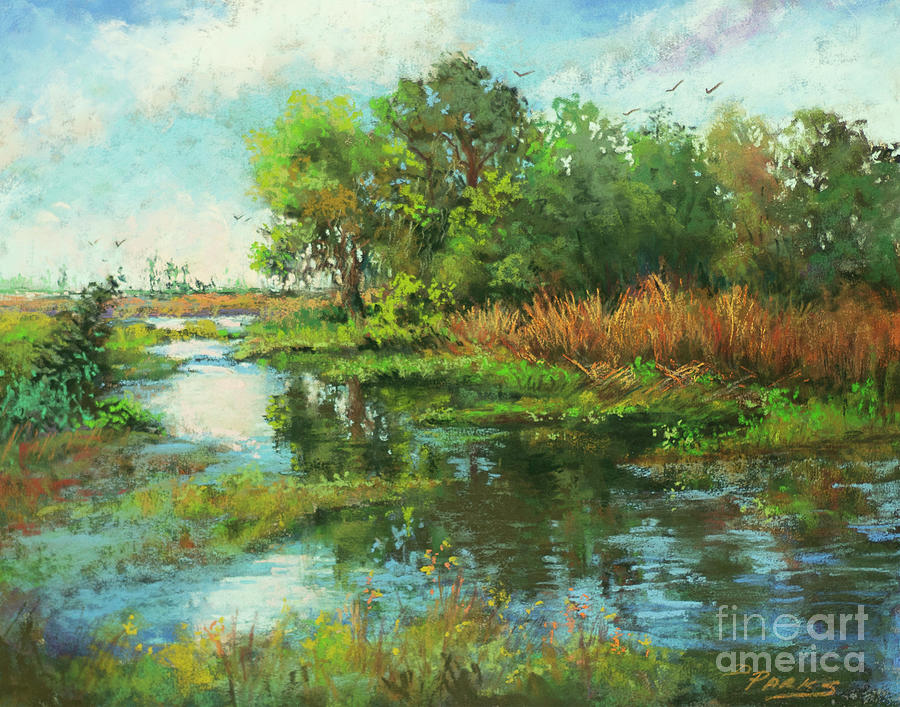 Tranquil in the Estuary - Louisiana Marshland Painting by Dianne Parks