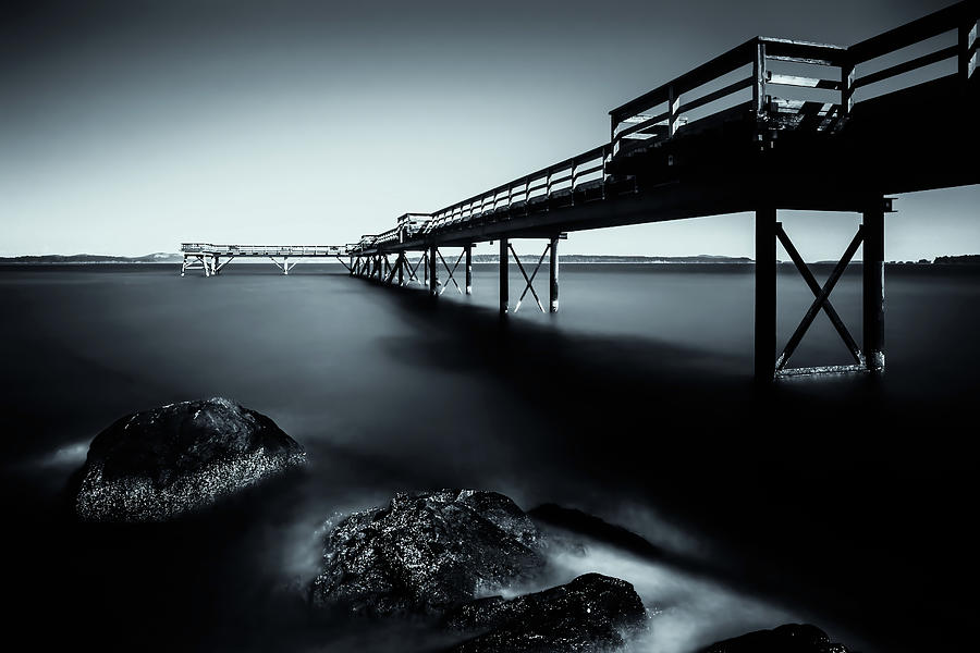 Black And White Photograph - Tranquil Sydney Pier at Sunset by Brian Nicol
