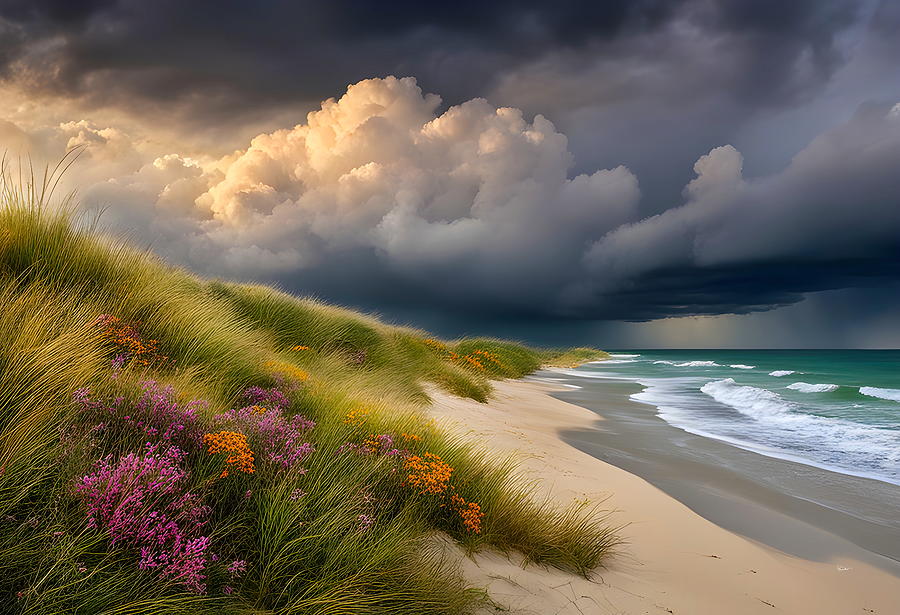 Tranquil Tranquility - Where Wildflowers Meet the Sea Digital Art by Russ Harris