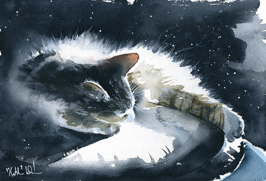 Tranquility - Sleeping Cat Painting Painting by Dora Hathazi Mendes