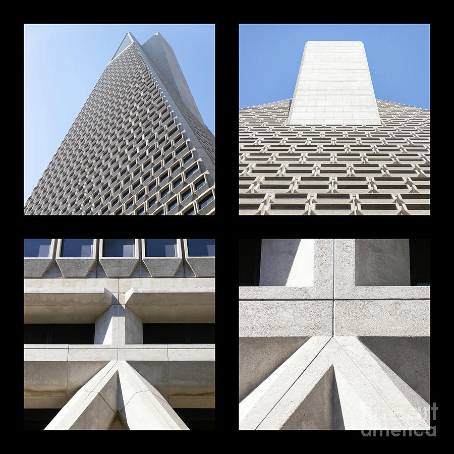 Transamerica Pyramid in San Francisco Abstract Geometry Details Four Black BG Photograph by Wingsdomain Art and Photography