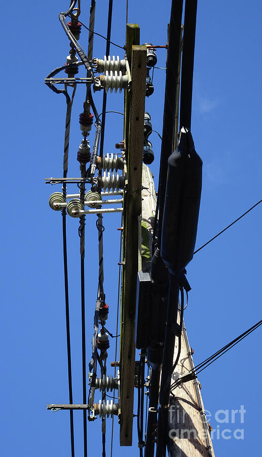 Transformer Blue Sky Wires Power Lines vertical Photograph by GJ Glorijean