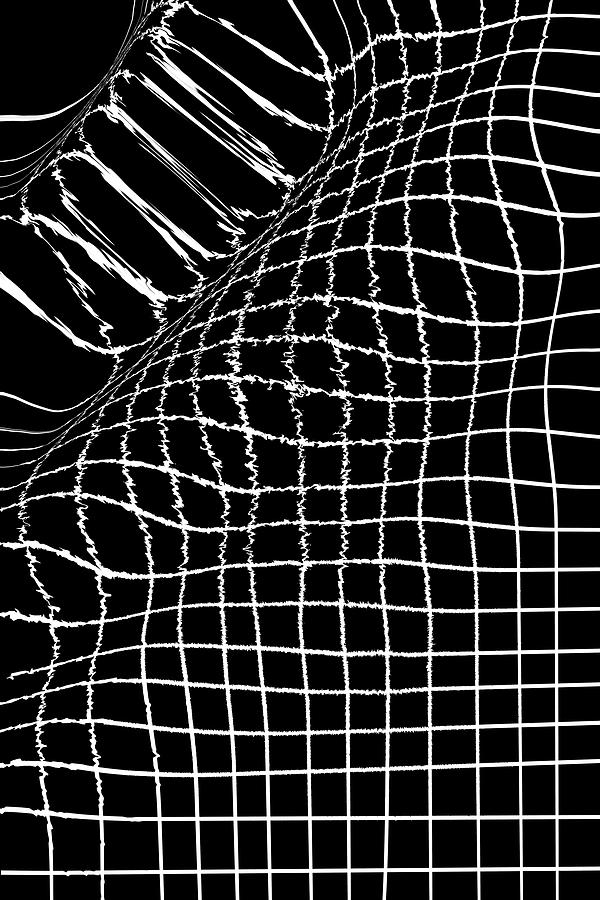Transience 01 - Contemporary Abstract Expressionism - Black and White - Distorted Grid Mixed Media by Studio Grafiikka