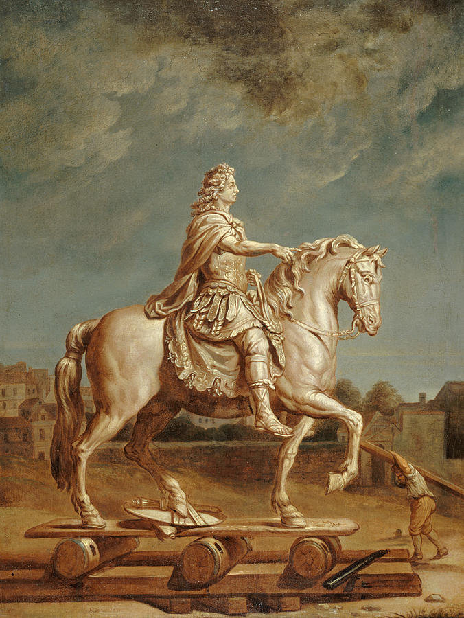 Transport on the Place Louis-le-Grand of the Statue of Louis XIV of Girardon Painting by Rene-Antoine Houasse