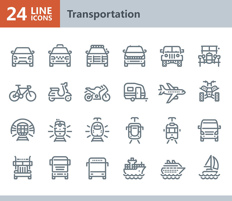 Transportation - line vector icons Drawing by Steppeua