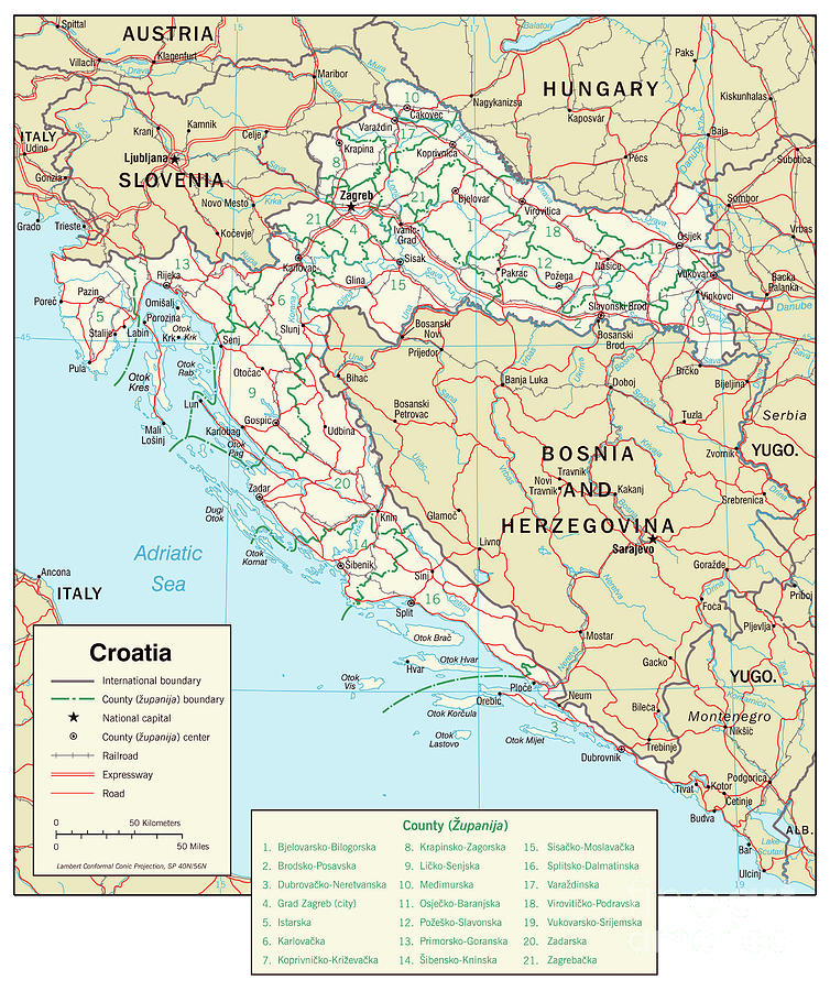 Transportation Map Of Croatia, 2001 Drawing by Granger - Fine Art America