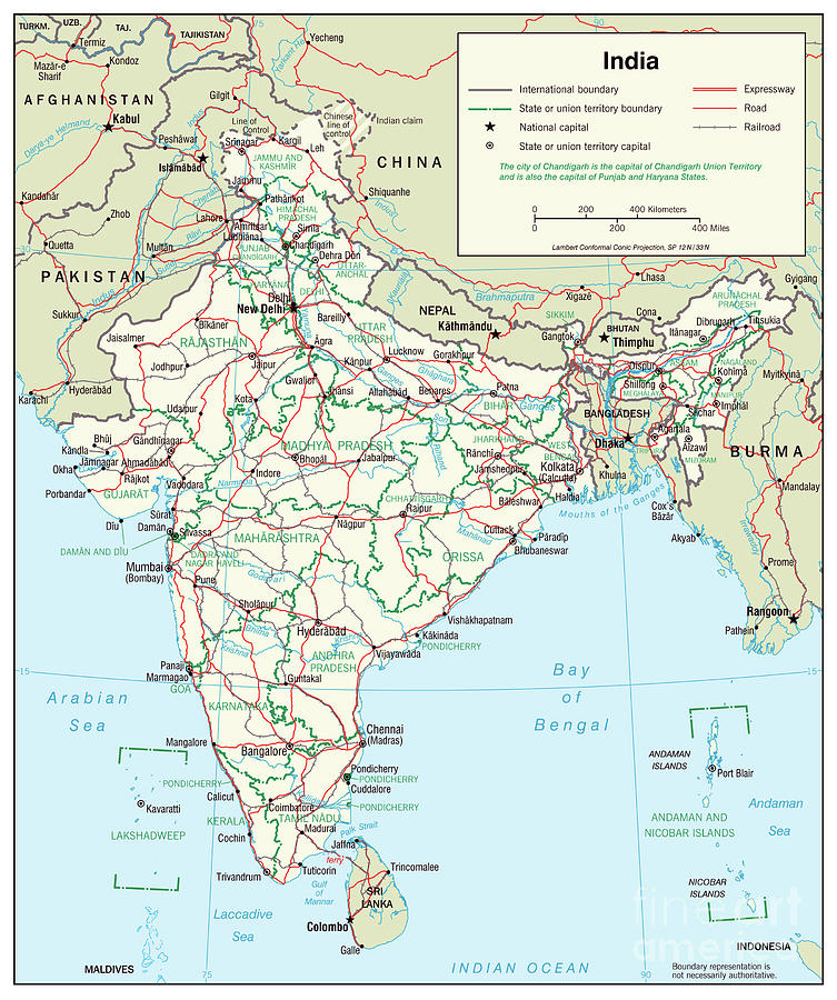 Transportation Map Of India, 2001 Drawing by Granger - Pixels